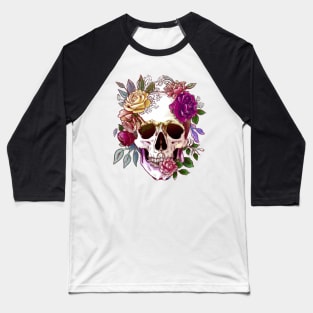 Floral skull watercolor painting style Baseball T-Shirt